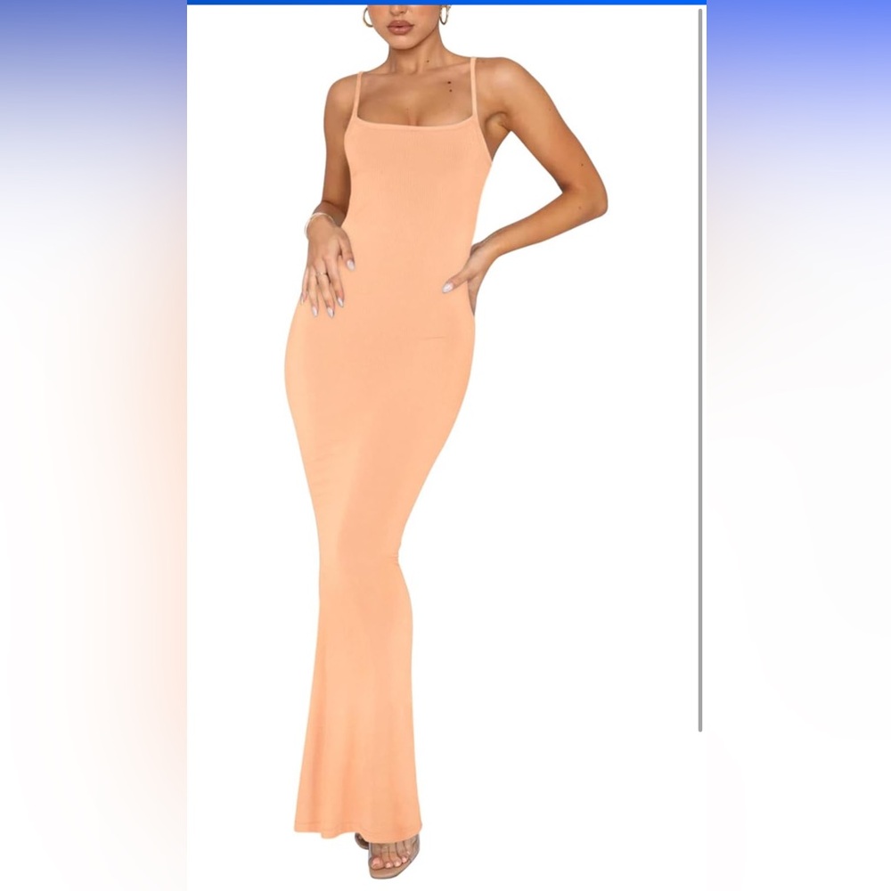 Reoria NWT Women’s Basic Ribbed Sexy Long Maxi Slip DresS